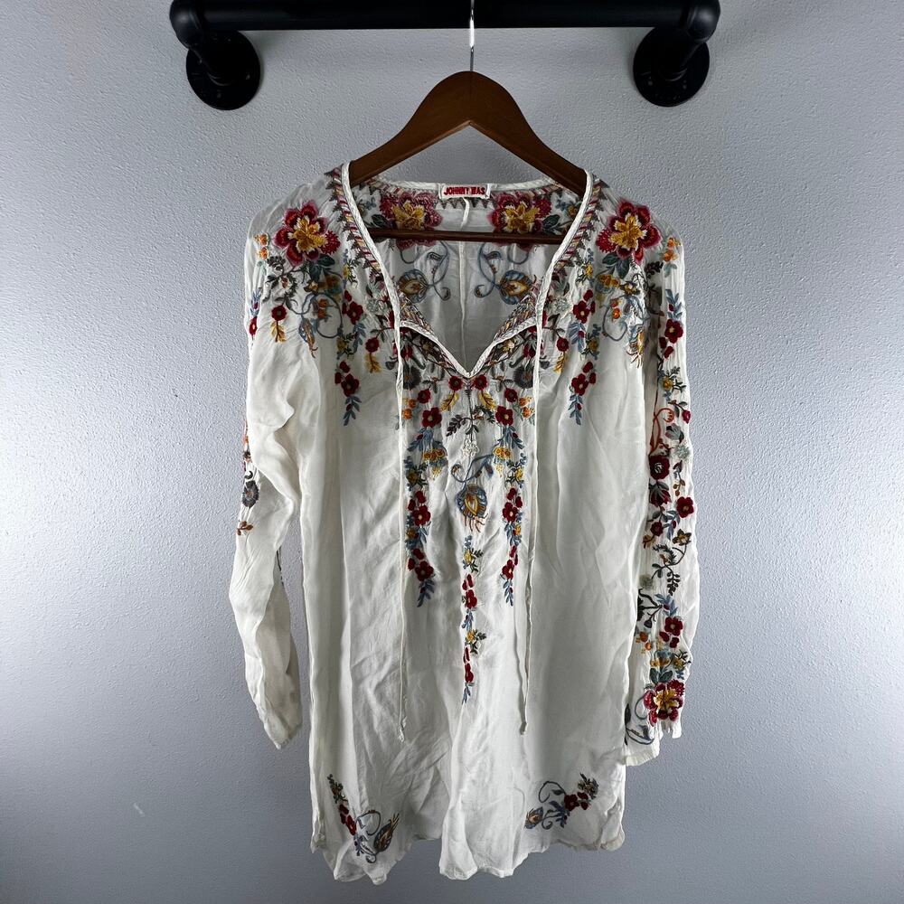 Johnny Was Autumn Bloom Embroidered Boho Tunic Blouse Small
